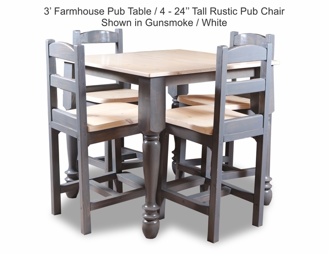 3 Farmhouse Pub Table With 4-24 Tall Rustic Pub Chair Shown In Gunsmoke-White JPEG