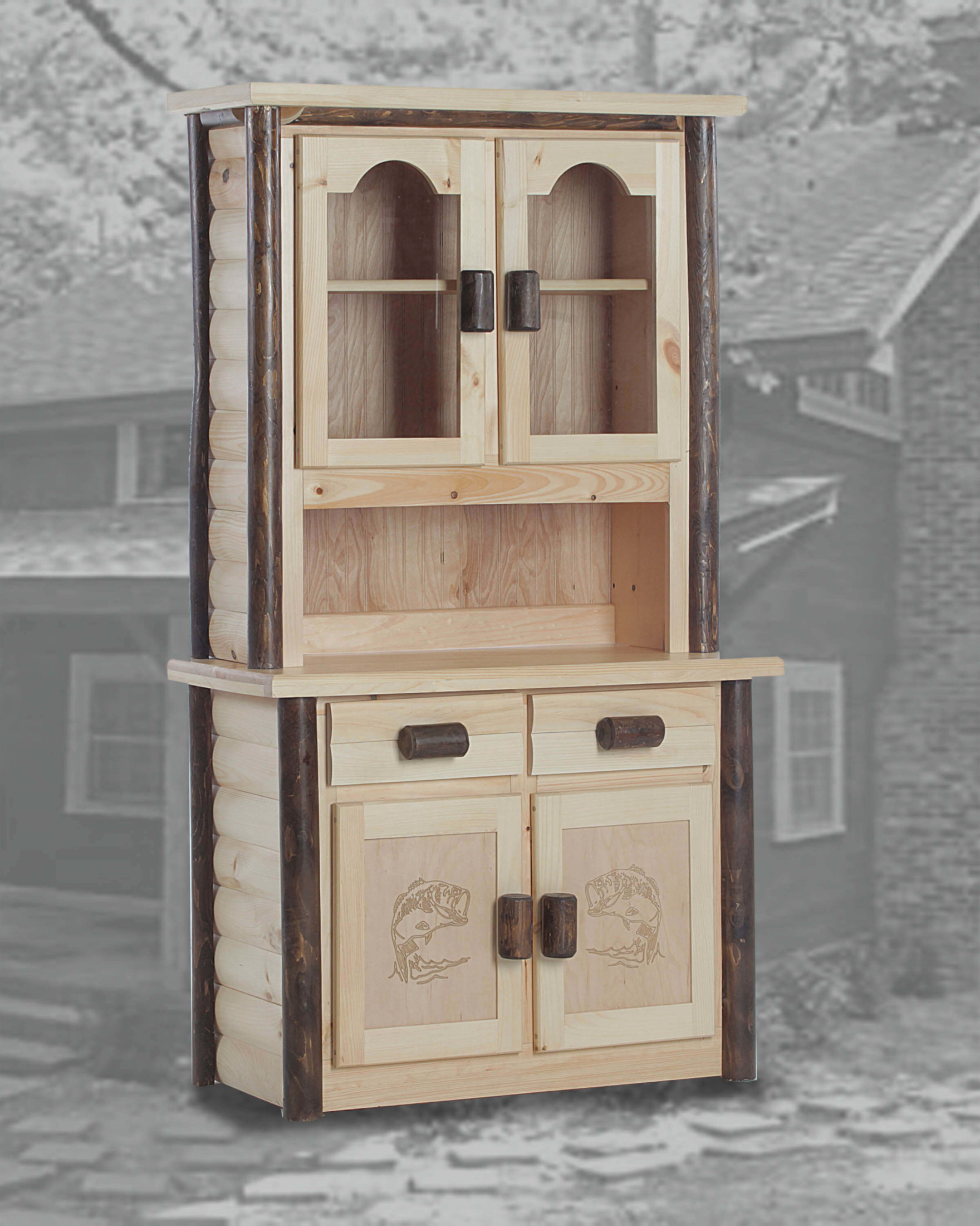 Ranch 2 Door China Hutch In Natural And Walnut