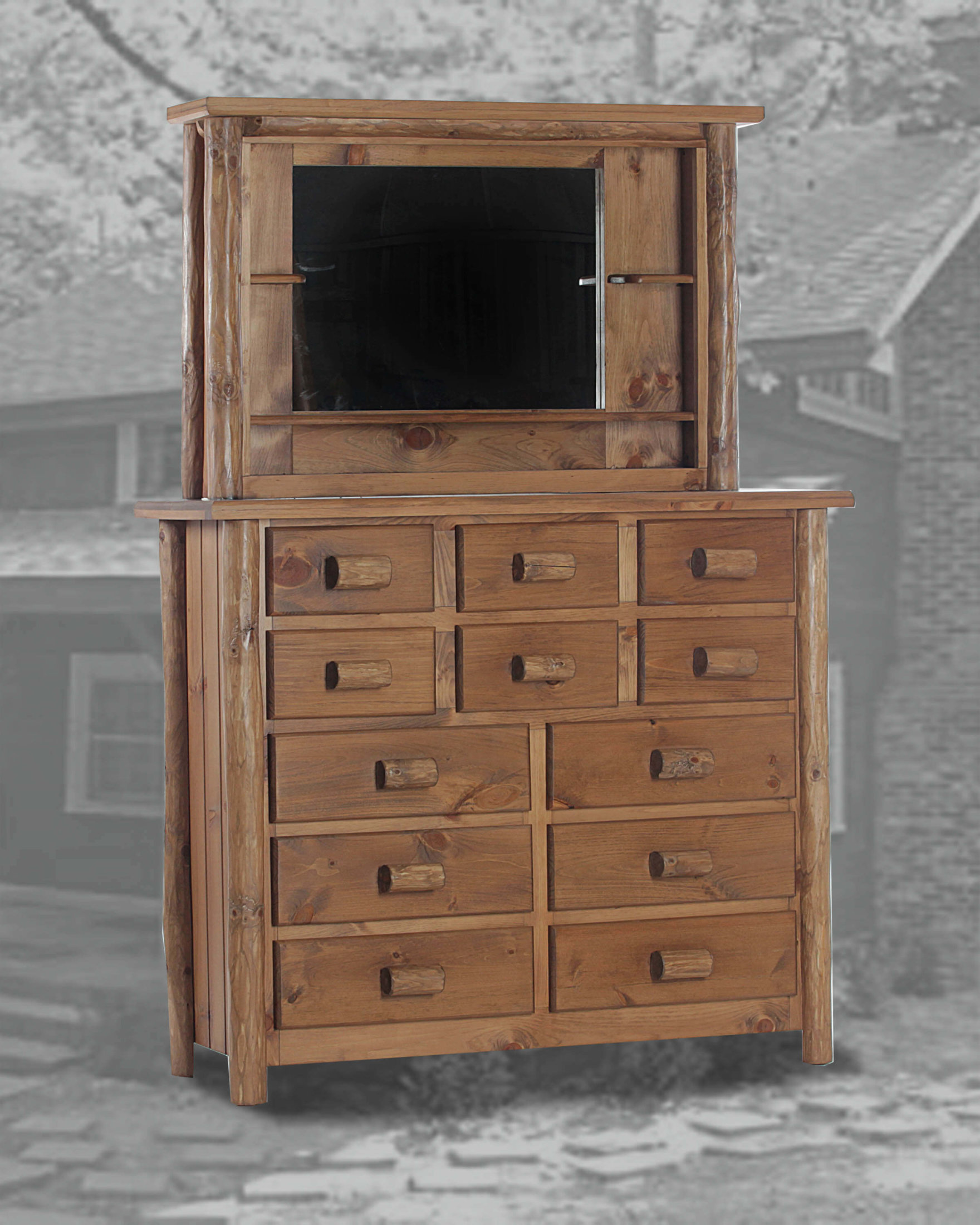 Rustic 12 Dr Dresser With Rustic Box Mirror